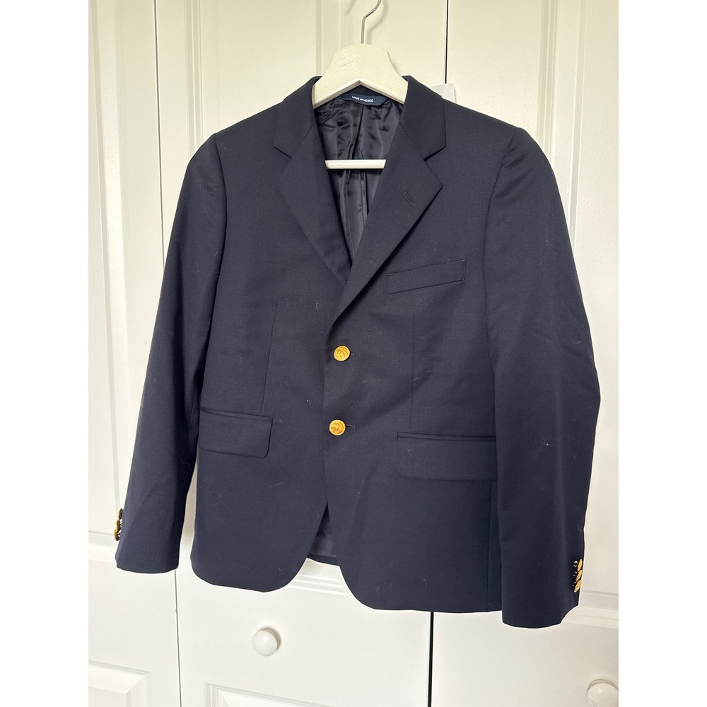Brooks Brothers Fleece Boys Navy Blue Blazer Gold Crest Buttons Size 12 NWT